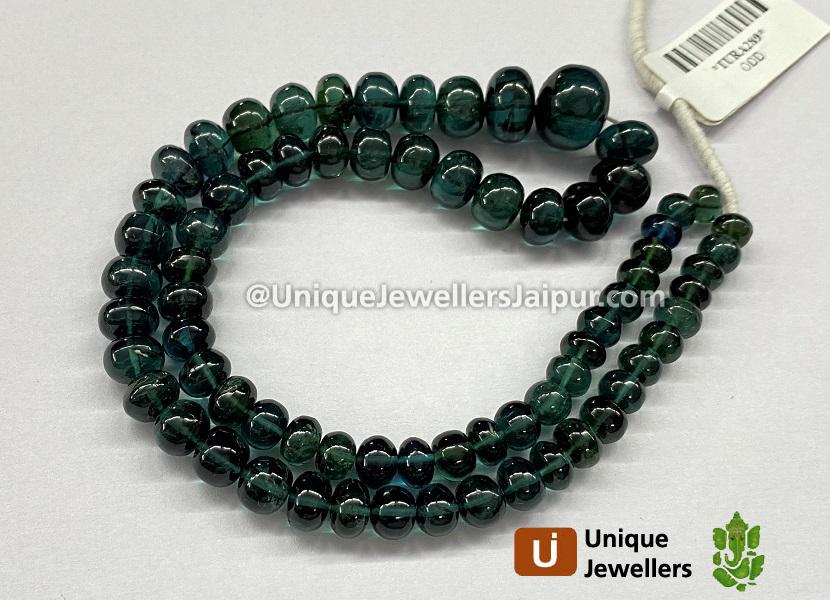 Greenish Blue Tourmaline Smooth Roundelle Beads